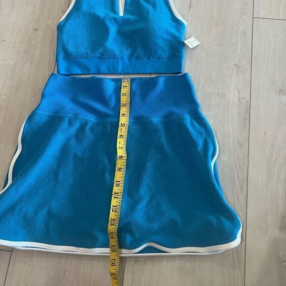 AERIE OFFLINE  Blue & White Hole-In-One Terry Polo Cropped Shirt and bottom top - Picture 2 of 9